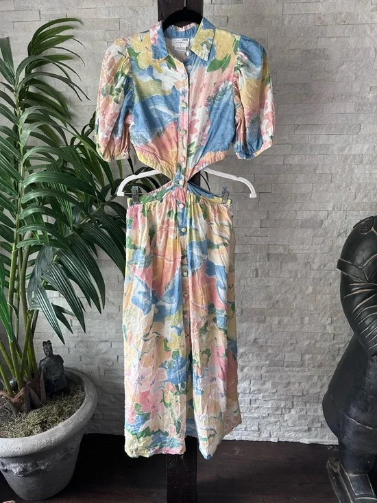 Girl & The Sun Anthropologie Cotton Rayon Multicolor Kylo Maxi Dress Size XS - Picture 3 of 10